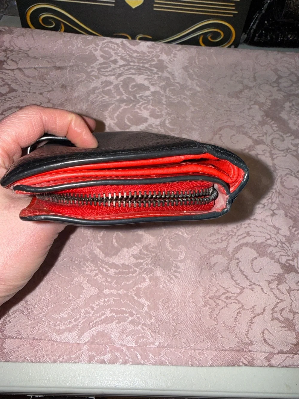 Christian Louboutin Black Leather Long Wallet with Red Logo Accent